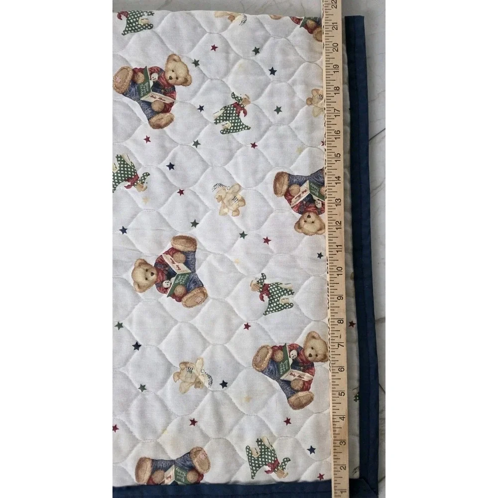 VTG Blue Jean Teddy Bear Toys Comforter / Quilted Baby Blanket Wall Hanging